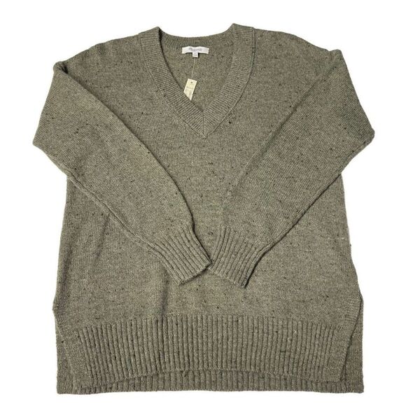 Madewell Sweater Donegal Forest Bartlett V Neck Pullover Green Black Speckled XS - Picture 5 of 14